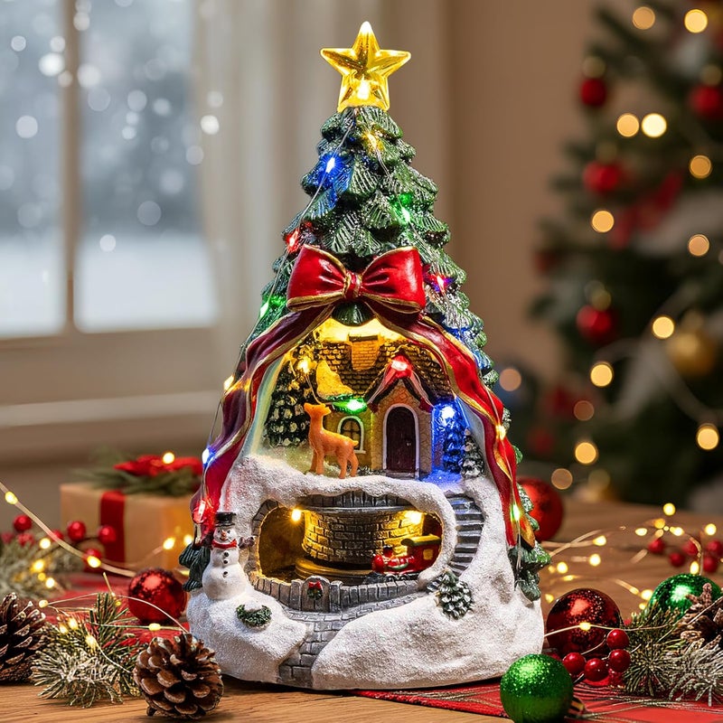MXwcy Animated Musical Christmas Tree Village – Lighted Figurine with Spinning Santa Train, Plays 8 Holiday Carols, Tabletop Home Decor & Gift - Image 3